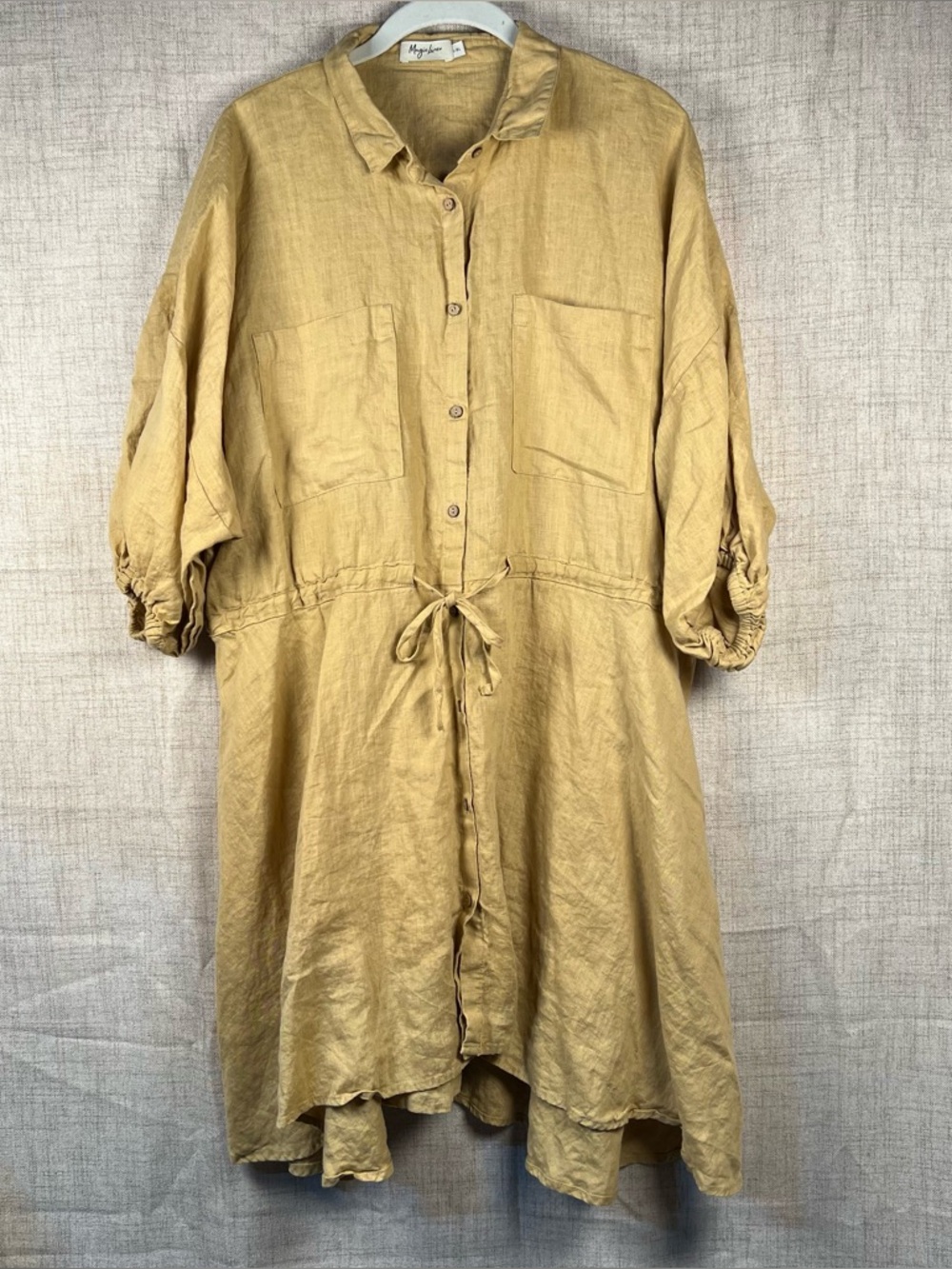 Magic Linen Julien 100% Linen Shirt Dress Button Front Tie Waist Casual L/XL - Picture 3 of 11